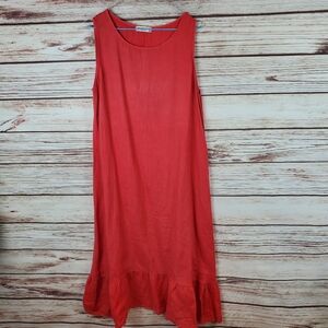 Terzo Millennio Womens Medium Red Italian Linen Sleeveless Ruffle Hem Midi Dress